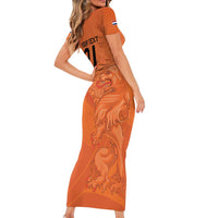 Custom Netherlands Oranje Football Short Sleeve Bodycon Dress Come On Het Nederlands Elftal - Wonder Print Shop