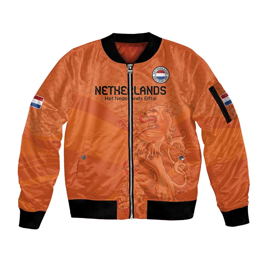 Custom Netherlands Oranje Football Sleeve Zip Bomber Jacket Come On Het Nederlands Elftal - Wonder Print Shop