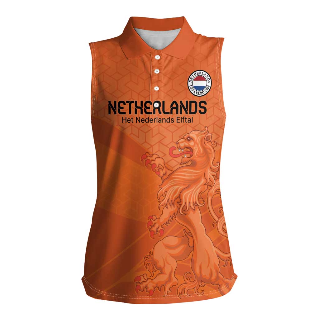 Custom Netherlands Oranje Football Women Sleeveless Polo Shirt Come On Het Nederlands Elftal - Wonder Print Shop
