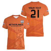 Custom Netherlands Oranje Football Women V-Neck T-Shirt Come On Het Nederlands Elftal - Wonder Print Shop
