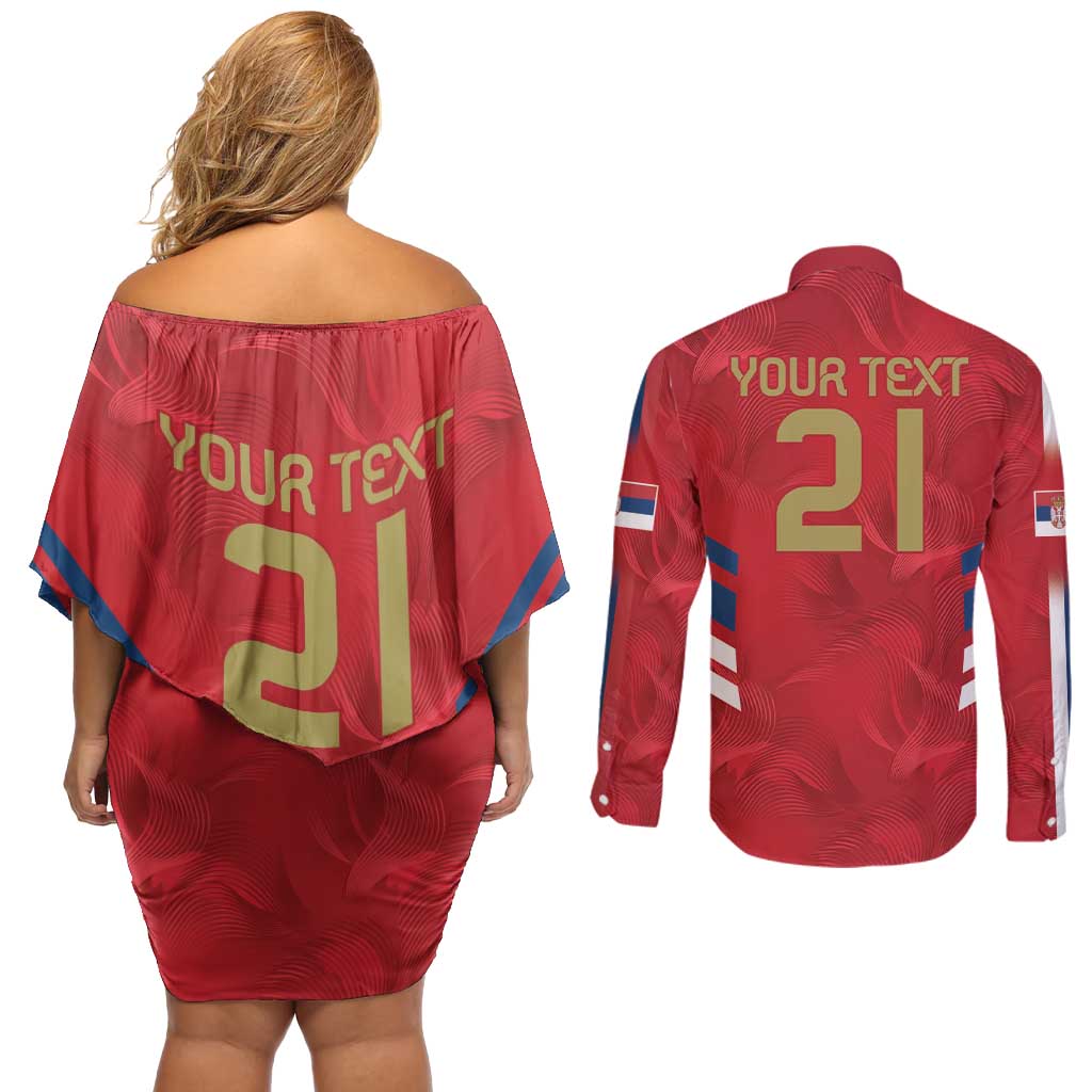 Custom Serbia Football Couples Matching Off Shoulder Short Dress and Long Sleeve Button Shirt Fudbalska reprezentacija Srbije LT9 - Wonder Print Shop