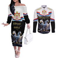 Serbia Silver Double-headed Eagle Couples Matching Off The Shoulder Long Sleeve Dress and Long Sleeve Button Shirt