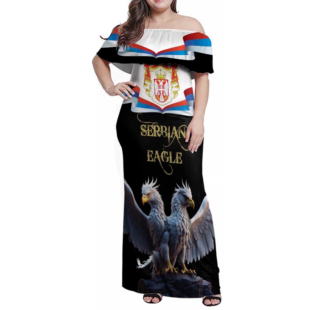 Serbia Silver Double-headed Eagle Family Matching Off Shoulder Maxi Dress and Hawaiian Shirt LT9 - Wonder Print Shop