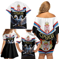 Serbia Silver Double-headed Eagle Family Matching Off Shoulder Short Dress and Hawaiian Shirt LT9 - Wonder Print Shop