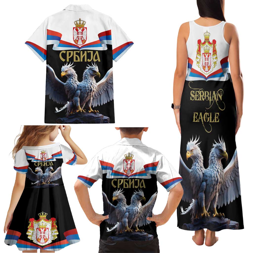 Serbia Silver Double-headed Eagle Family Matching Tank Maxi Dress and Hawaiian Shirt - Wonder Print Shop