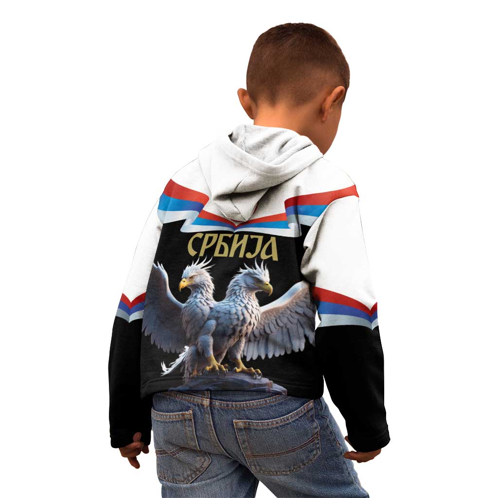 Serbia Silver Double-headed Eagle Kid Hoodie - Wonder Print Shop