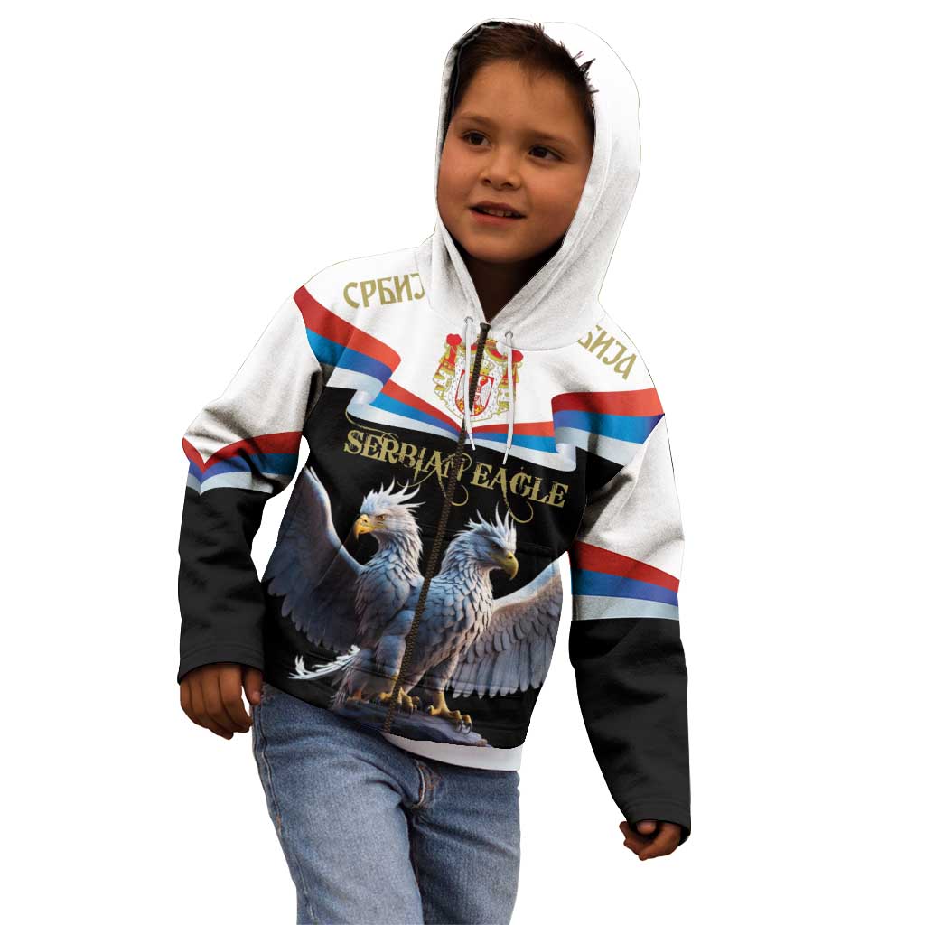 Serbia Silver Double-headed Eagle Kid Hoodie - Wonder Print Shop