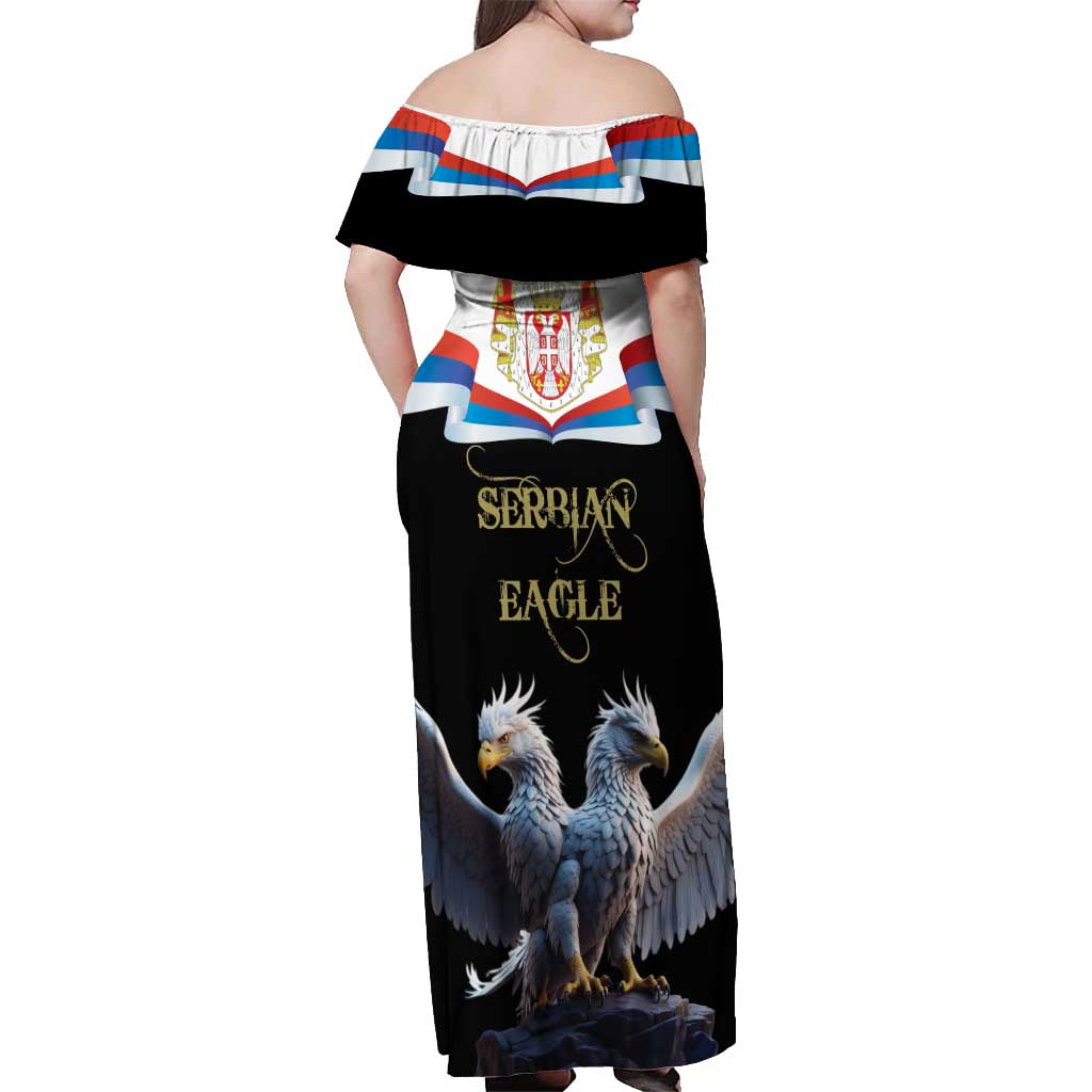 Serbia Silver Double-headed Eagle Off Shoulder Maxi Dress - Wonder Print Shop