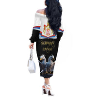 Serbia Silver Double-headed Eagle Off The Shoulder Long Sleeve Dress - Wonder Print Shop