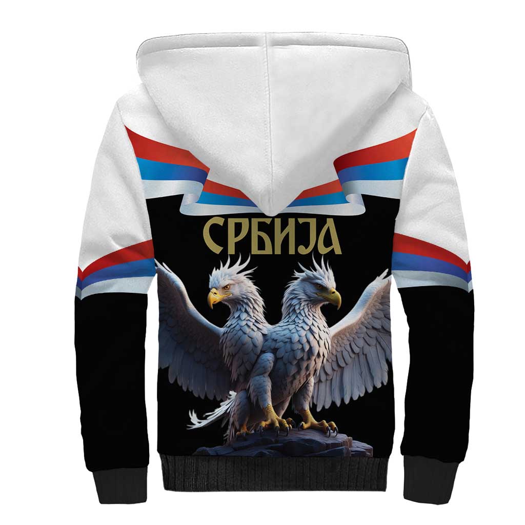 Serbia Silver Double-headed Eagle Sherpa Hoodie - Wonder Print Shop