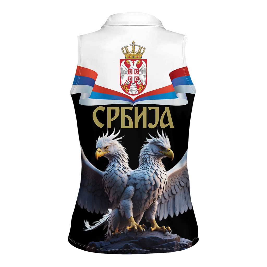Serbia Silver Double-headed Eagle Women Sleeveless Polo Shirt - Wonder Print Shop
