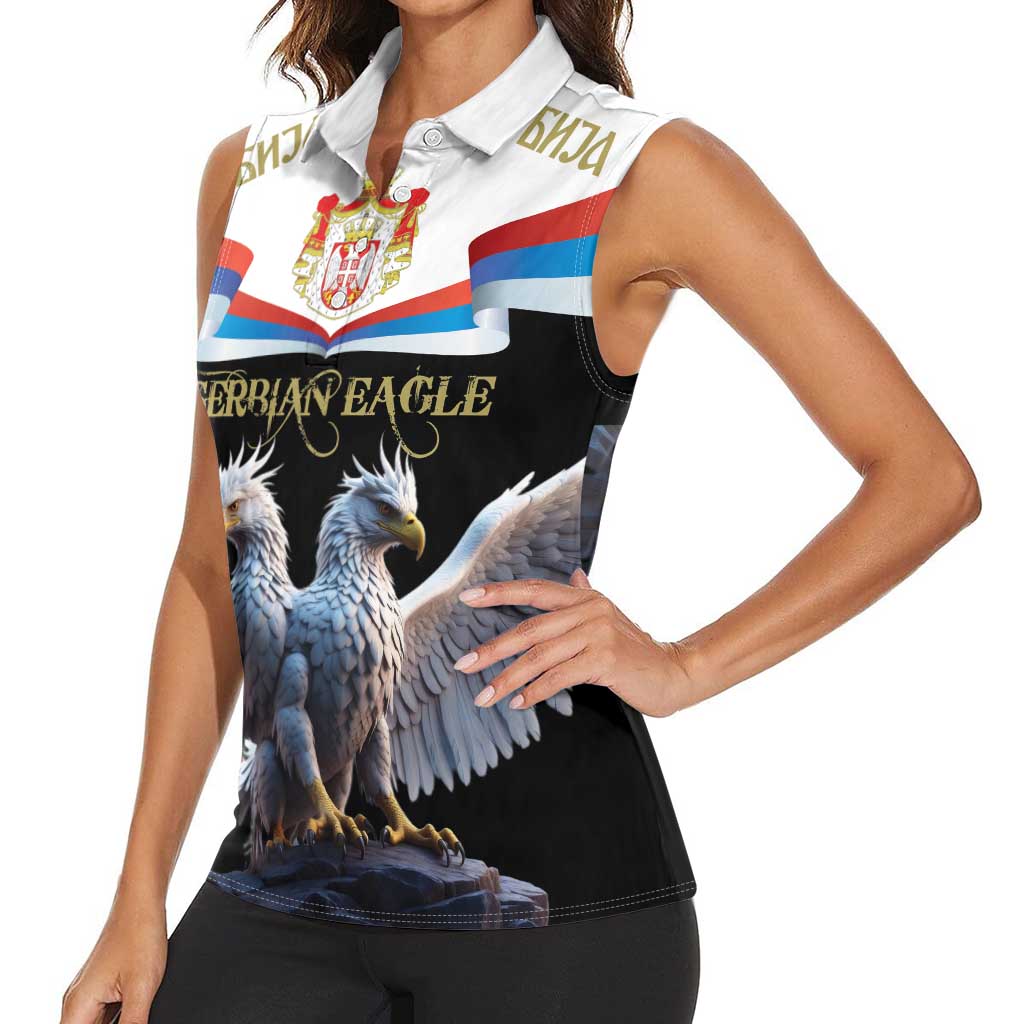 Serbia Silver Double-headed Eagle Women Sleeveless Polo Shirt - Wonder Print Shop