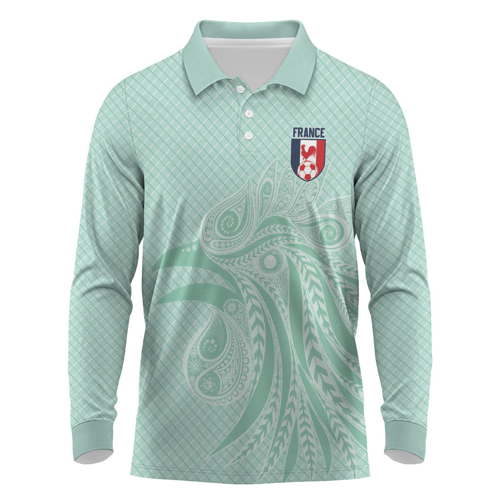 Custom France Coq Gaulois Heritage Long Sleeve Polo Shirt Allez les Bleus Aux Armes