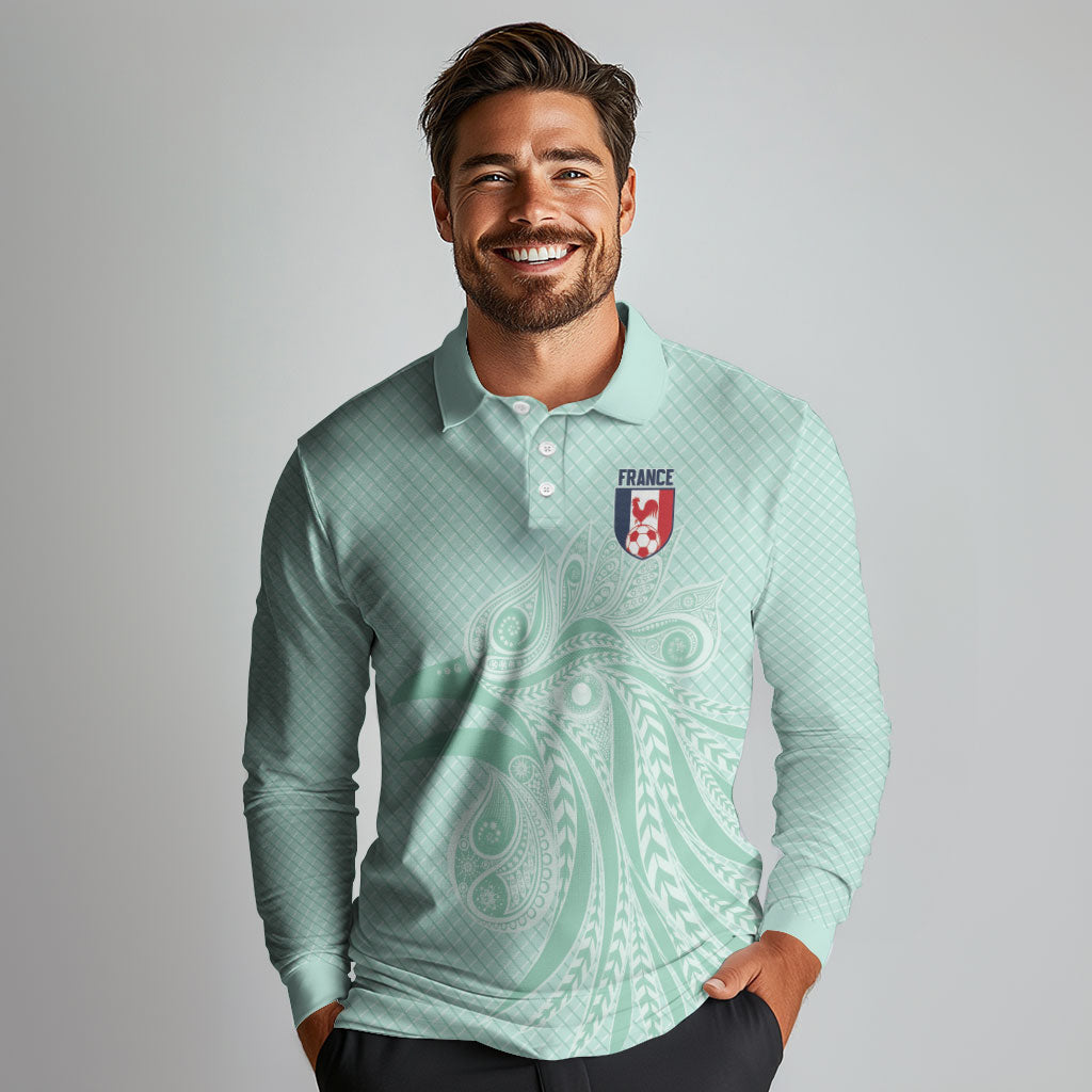 Custom France Coq Gaulois Heritage Long Sleeve Polo Shirt Allez les Bleus Aux Armes