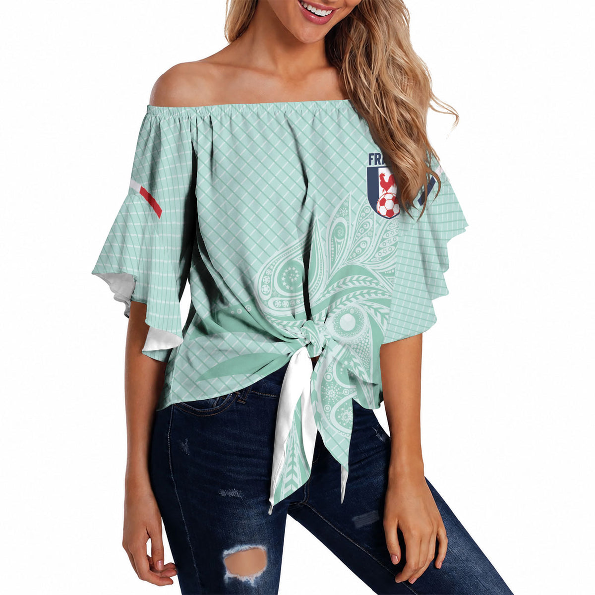 Custom France Coq Gaulois Heritage Off Shoulder Wrap Waist Top Allez les Bleus Aux Armes