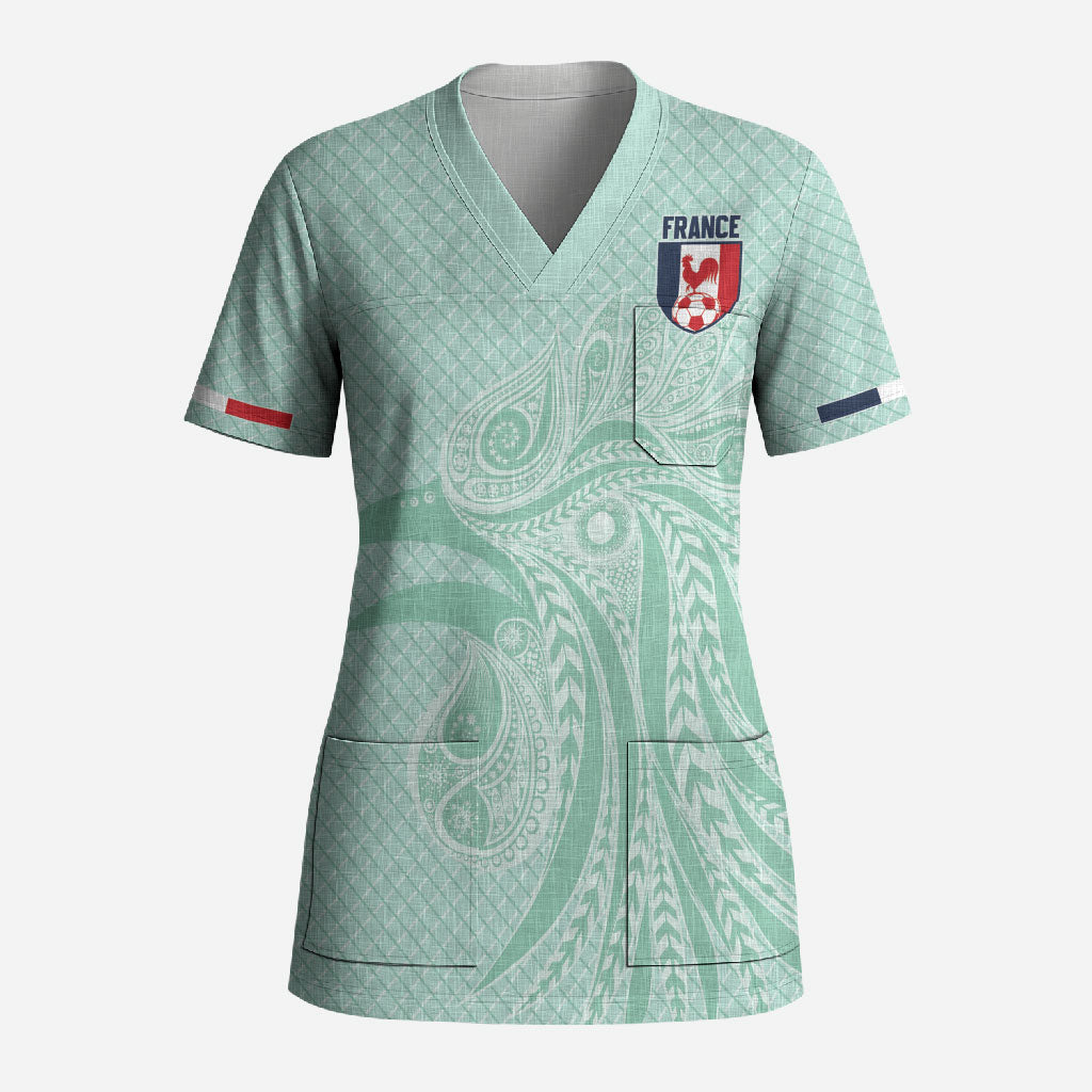 Custom France Coq Gaulois Heritage Scrub Top Allez les Bleus Aux Armes