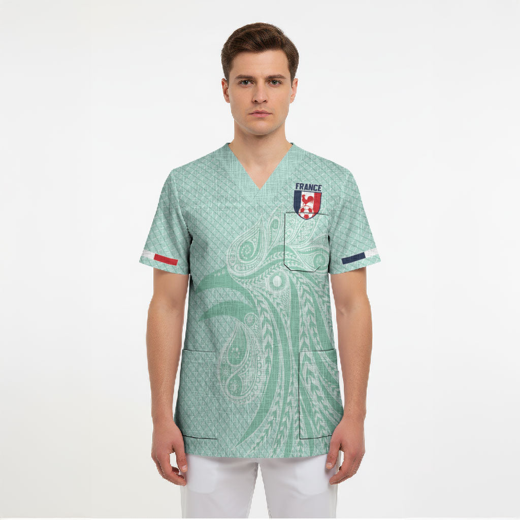 Custom France Coq Gaulois Heritage Scrub Top Allez les Bleus Aux Armes