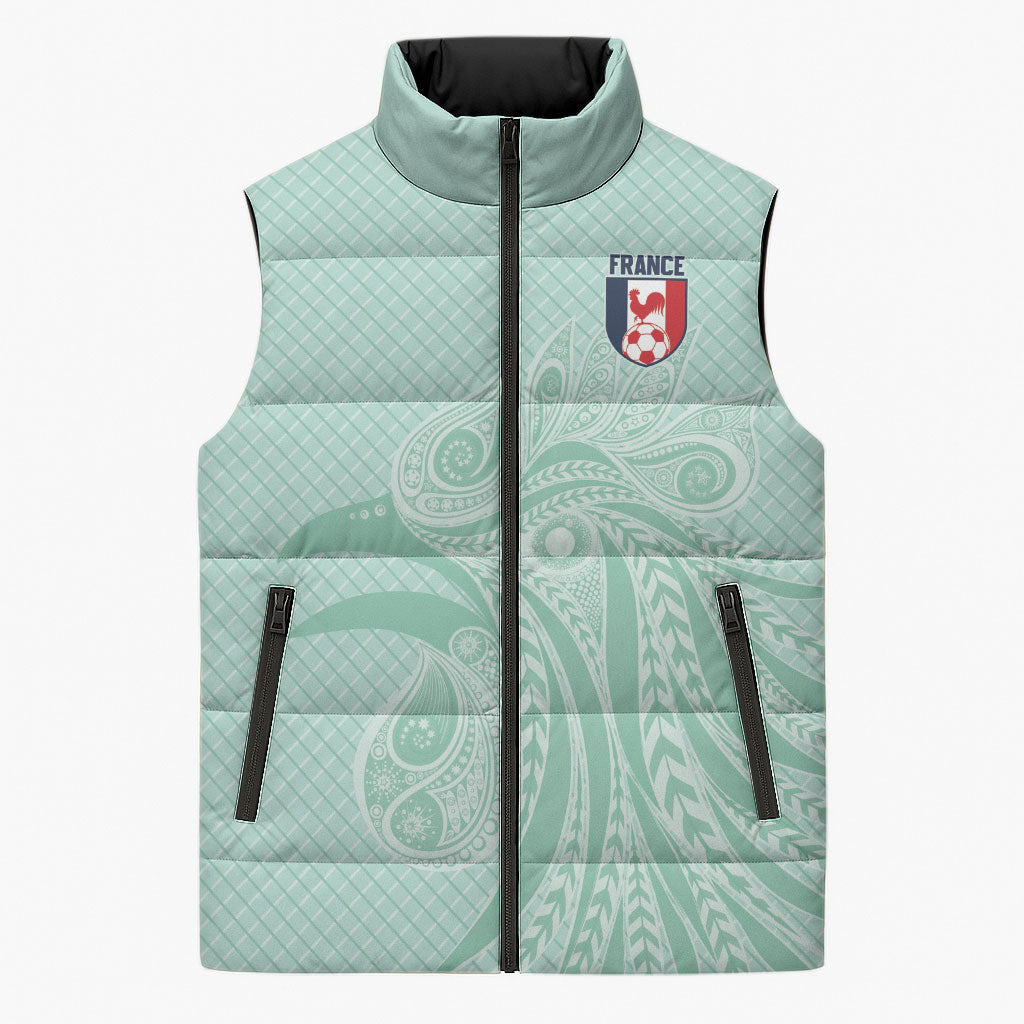 Custom France Coq Gaulois Heritage Sleeveless Puffer Jacket Allez les Bleus Aux Armes