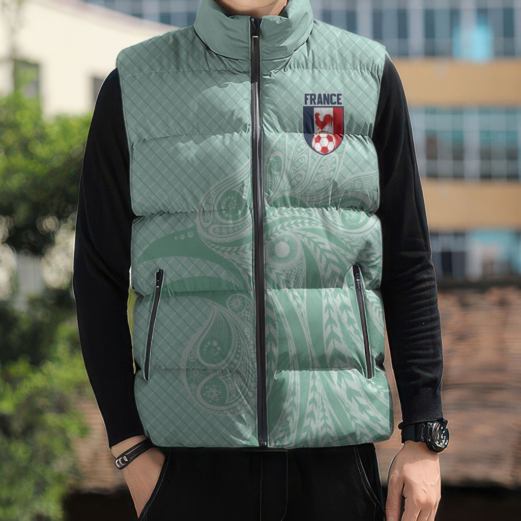 Custom France Coq Gaulois Heritage Sleeveless Puffer Jacket Allez les Bleus Aux Armes