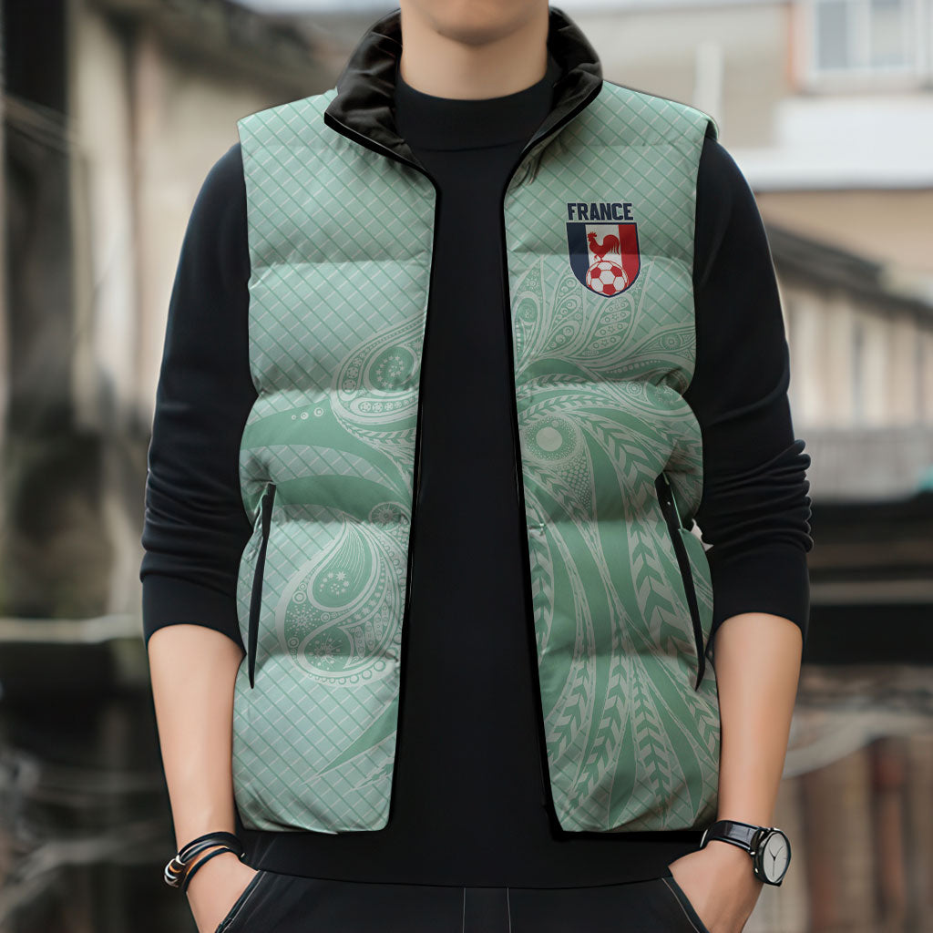 Custom France Coq Gaulois Heritage Sleeveless Puffer Jacket Allez les Bleus Aux Armes