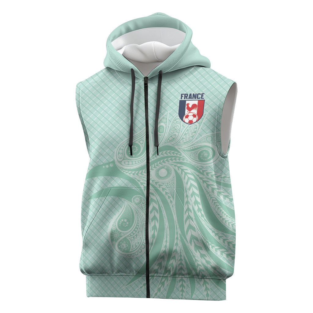 Custom France Coq Gaulois Heritage Sleeveless Zip Hoodie Allez les Bleus Aux Armes