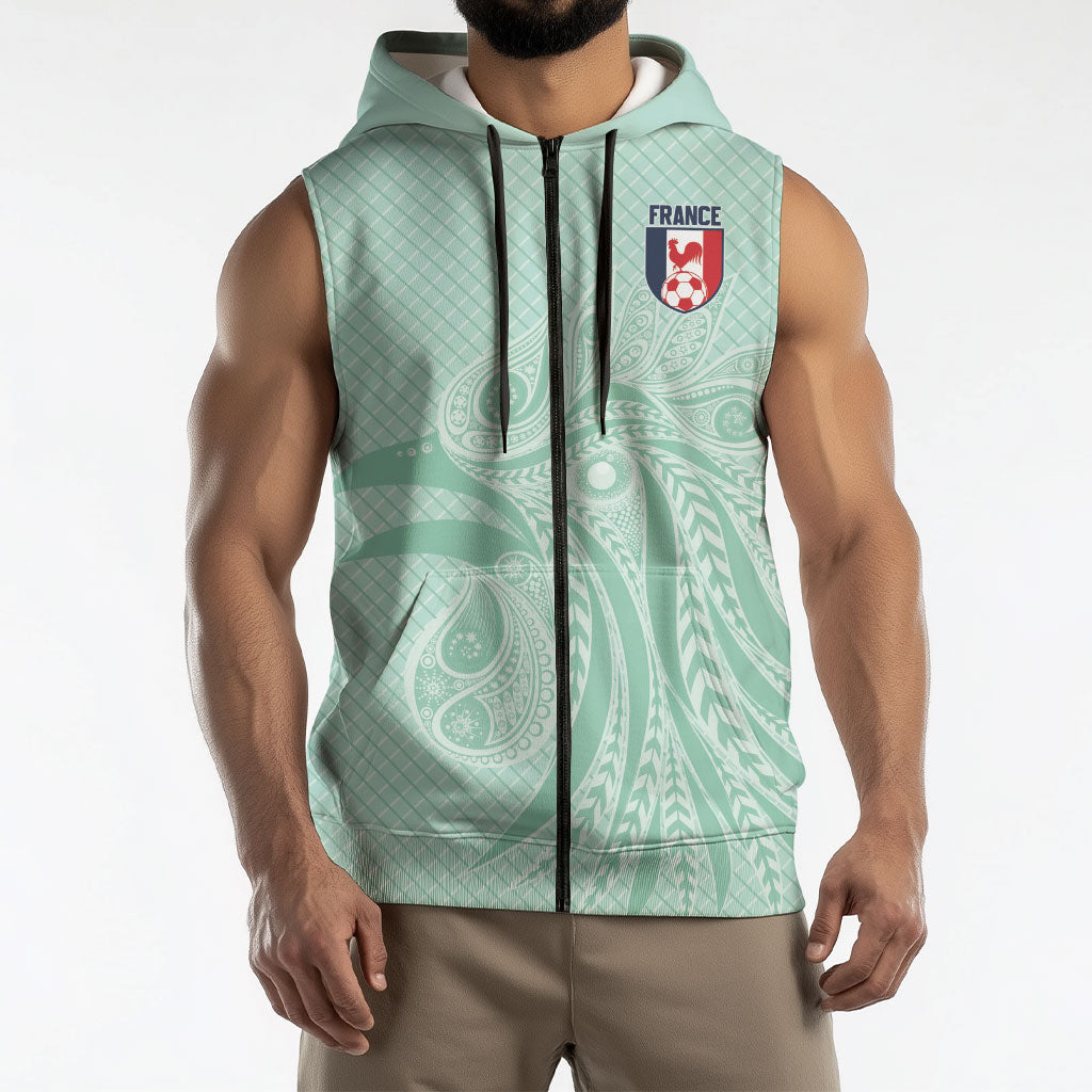 Custom France Coq Gaulois Heritage Sleeveless Zip Hoodie Allez les Bleus Aux Armes