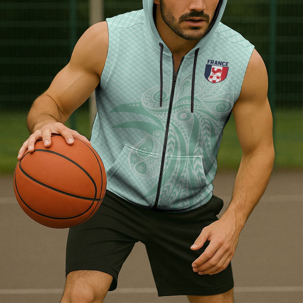 Custom France Coq Gaulois Heritage Sleeveless Zip Hoodie Allez les Bleus Aux Armes