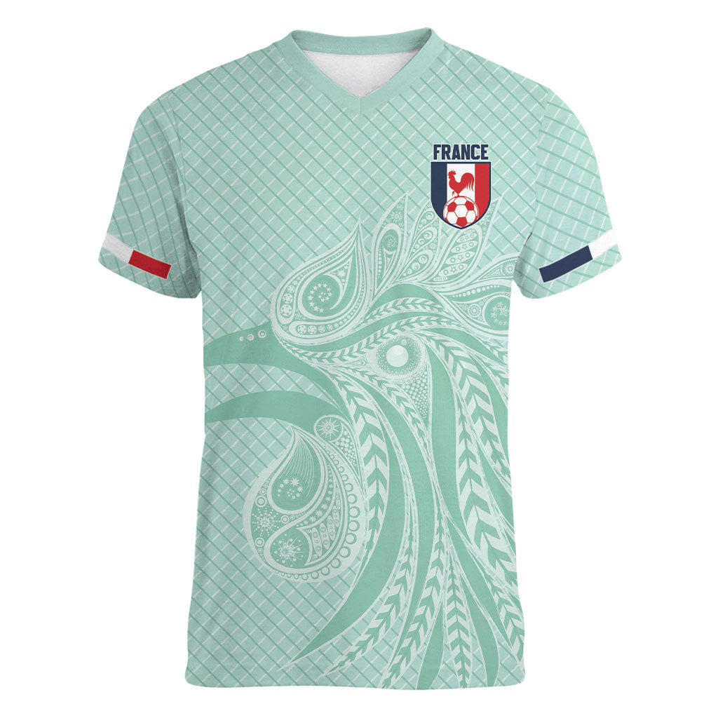 Custom France Coq Gaulois Heritage Women V-Neck T-Shirt Allez les Bleus Aux Armes