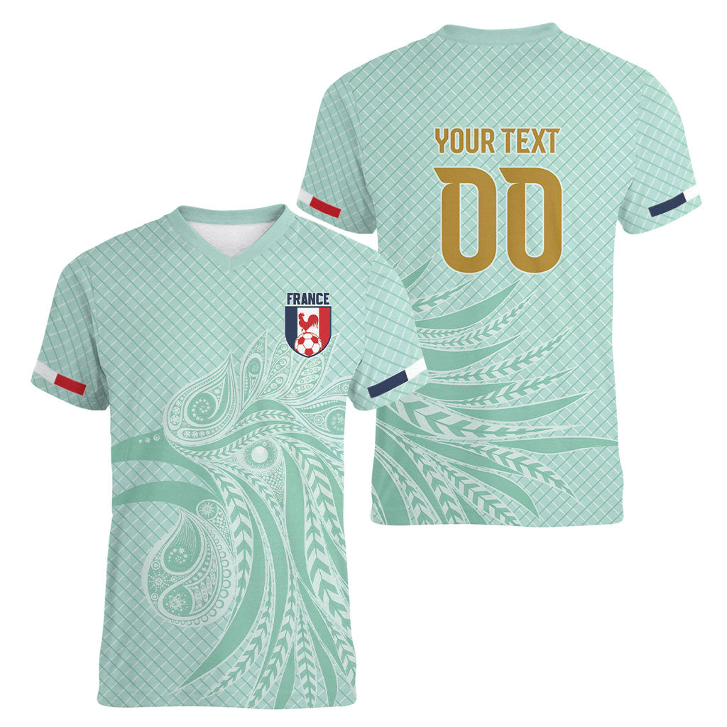 Custom France Coq Gaulois Heritage Women V-Neck T-Shirt Allez les Bleus Aux Armes