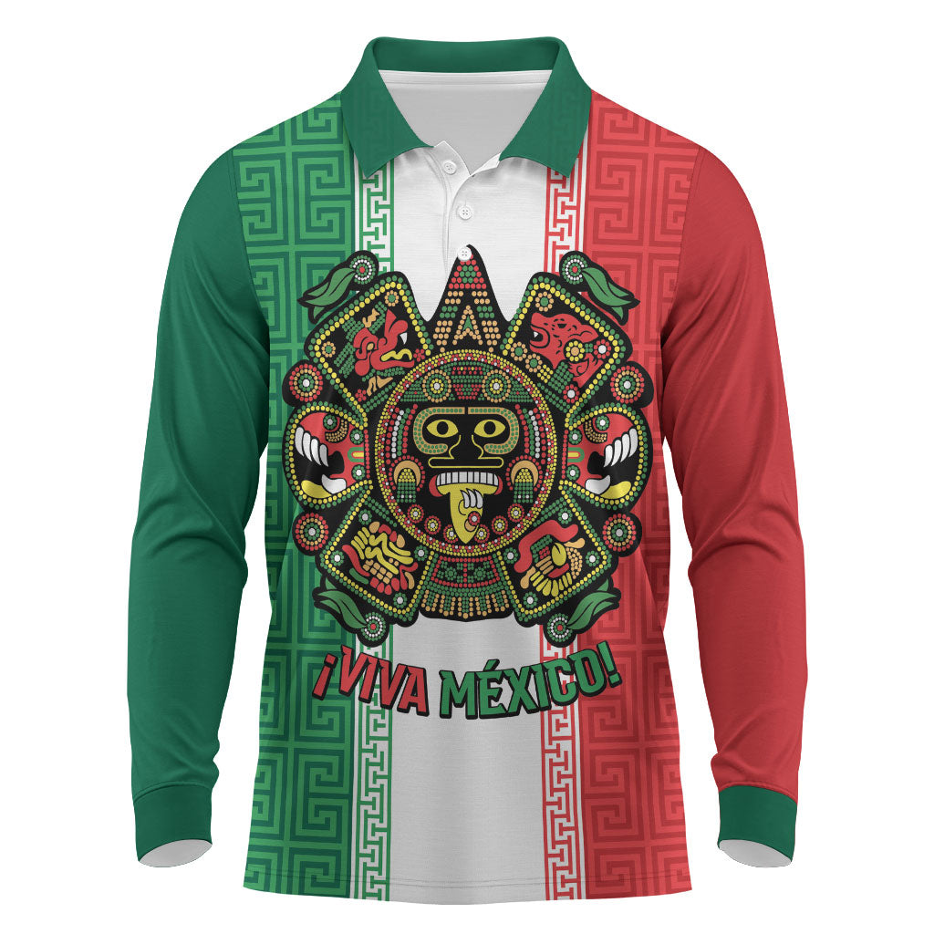 Custom Mexico Aztec Eagle Heritage Long Sleeve Polo Shirt iViva Mexico Canta y no llores