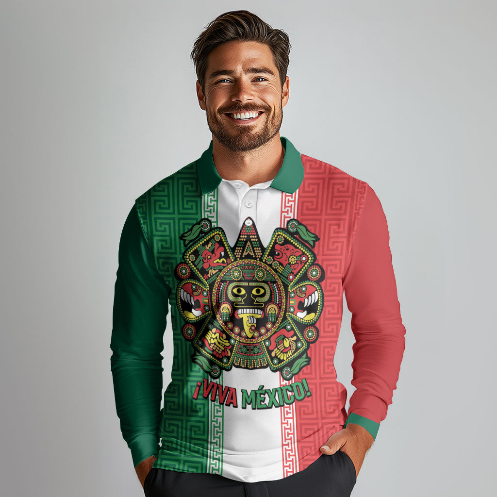 Custom Mexico Aztec Eagle Heritage Long Sleeve Polo Shirt iViva Mexico Canta y no llores