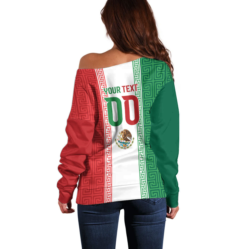Custom Mexico Aztec Eagle Heritage Off Shoulder Sweater iViva Mexico Canta y no llores