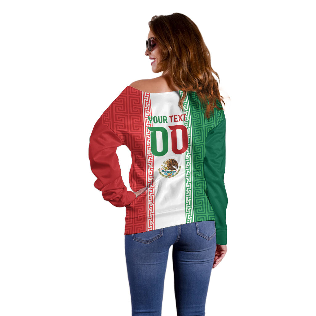 Custom Mexico Aztec Eagle Heritage Off Shoulder Sweater iViva Mexico Canta y no llores