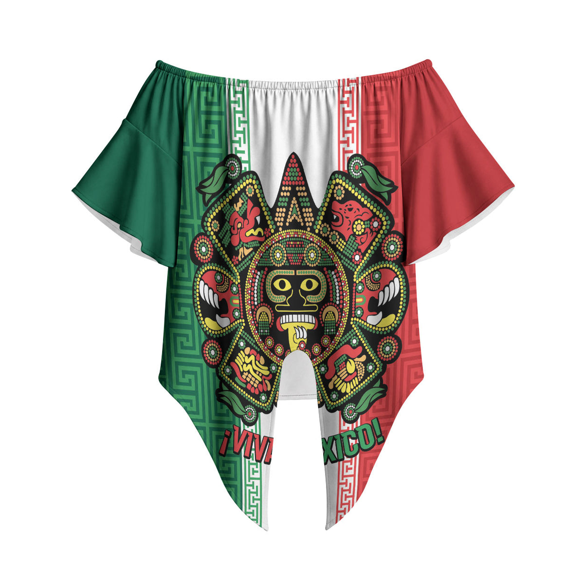 Custom Mexico Aztec Eagle Heritage Off Shoulder Wrap Waist Top iViva Mexico Canta y no llores