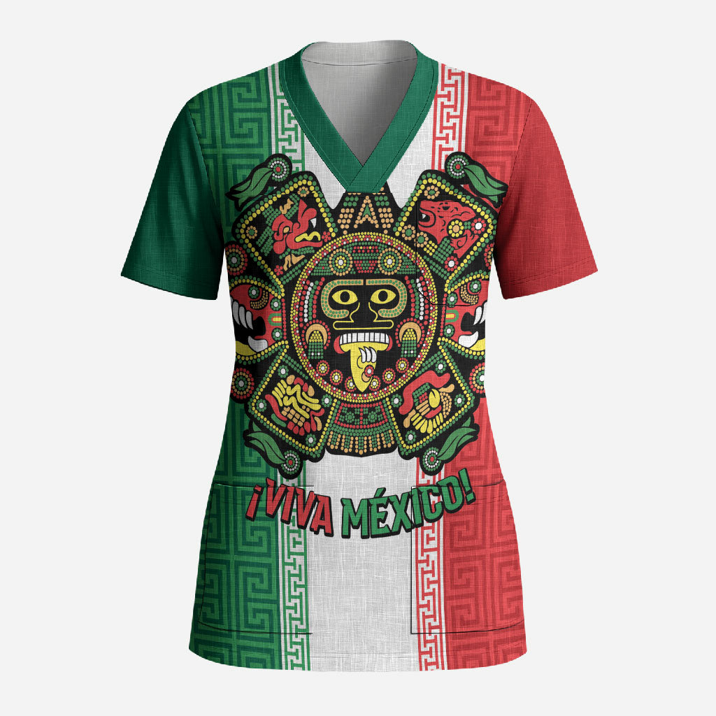 Custom Mexico Aztec Eagle Heritage Scrub Top iViva Mexico Canta y no llores
