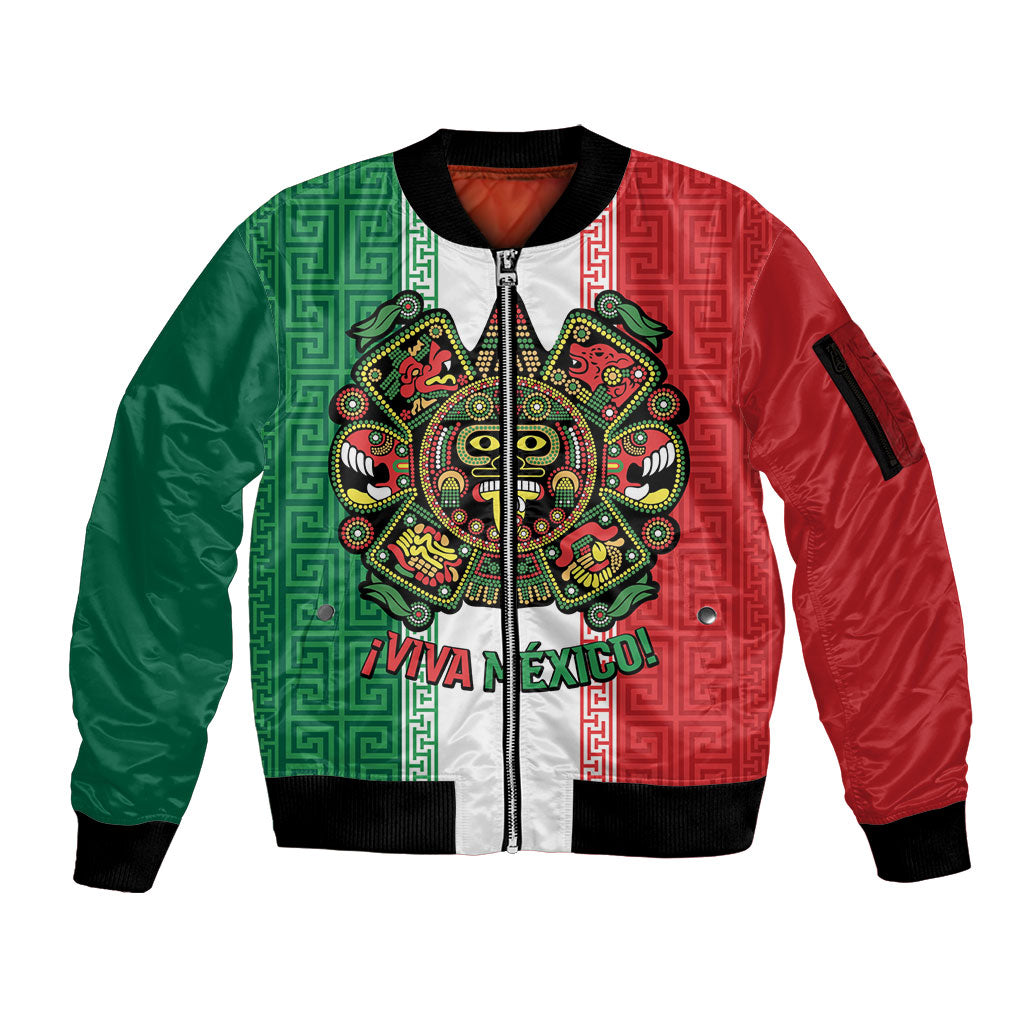 Custom Mexico Aztec Eagle Heritage Sleeve Zip Bomber Jacket iViva Mexico Canta y no llores