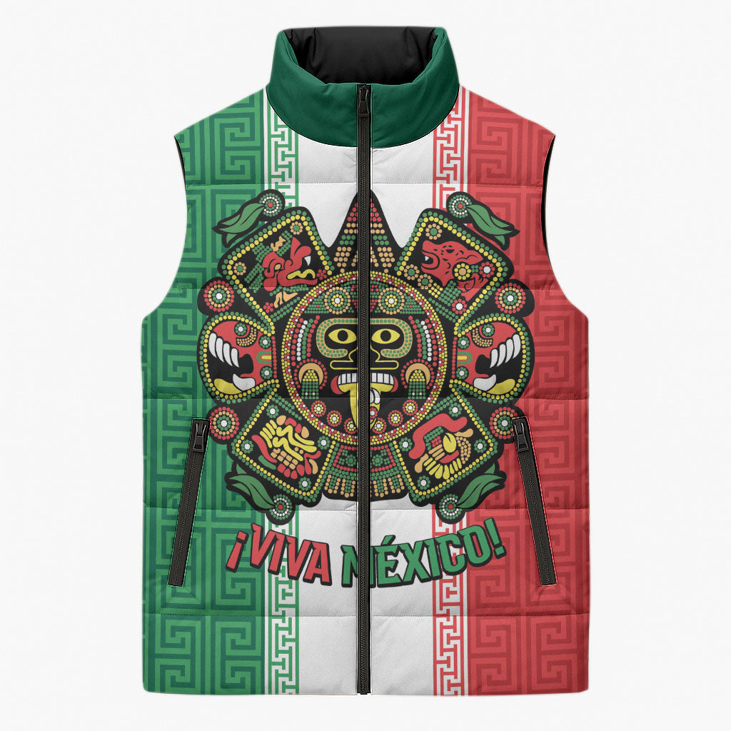 Custom Mexico Aztec Eagle Heritage Sleeveless Puffer Jacket iViva Mexico Canta y no llores