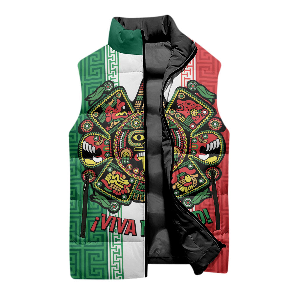 Custom Mexico Aztec Eagle Heritage Sleeveless Puffer Jacket iViva Mexico Canta y no llores