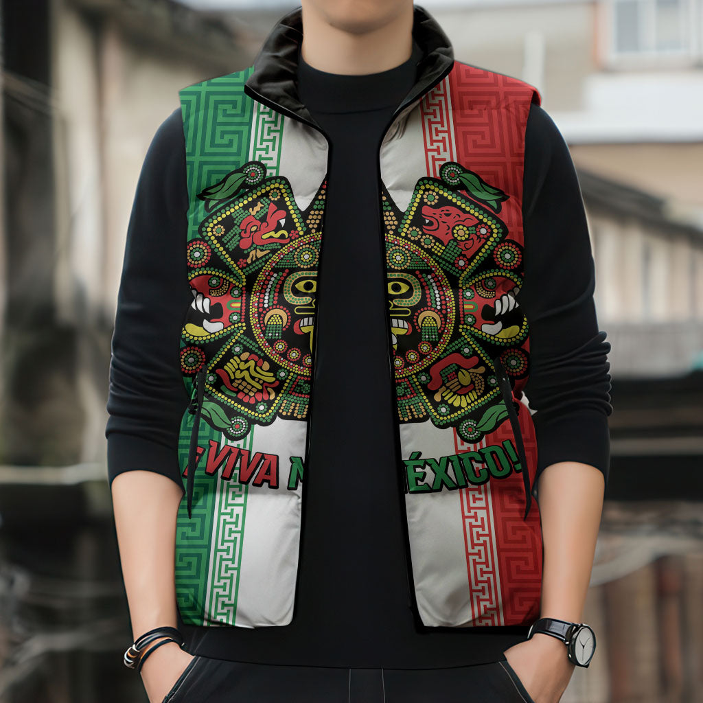 Custom Mexico Aztec Eagle Heritage Sleeveless Puffer Jacket iViva Mexico Canta y no llores
