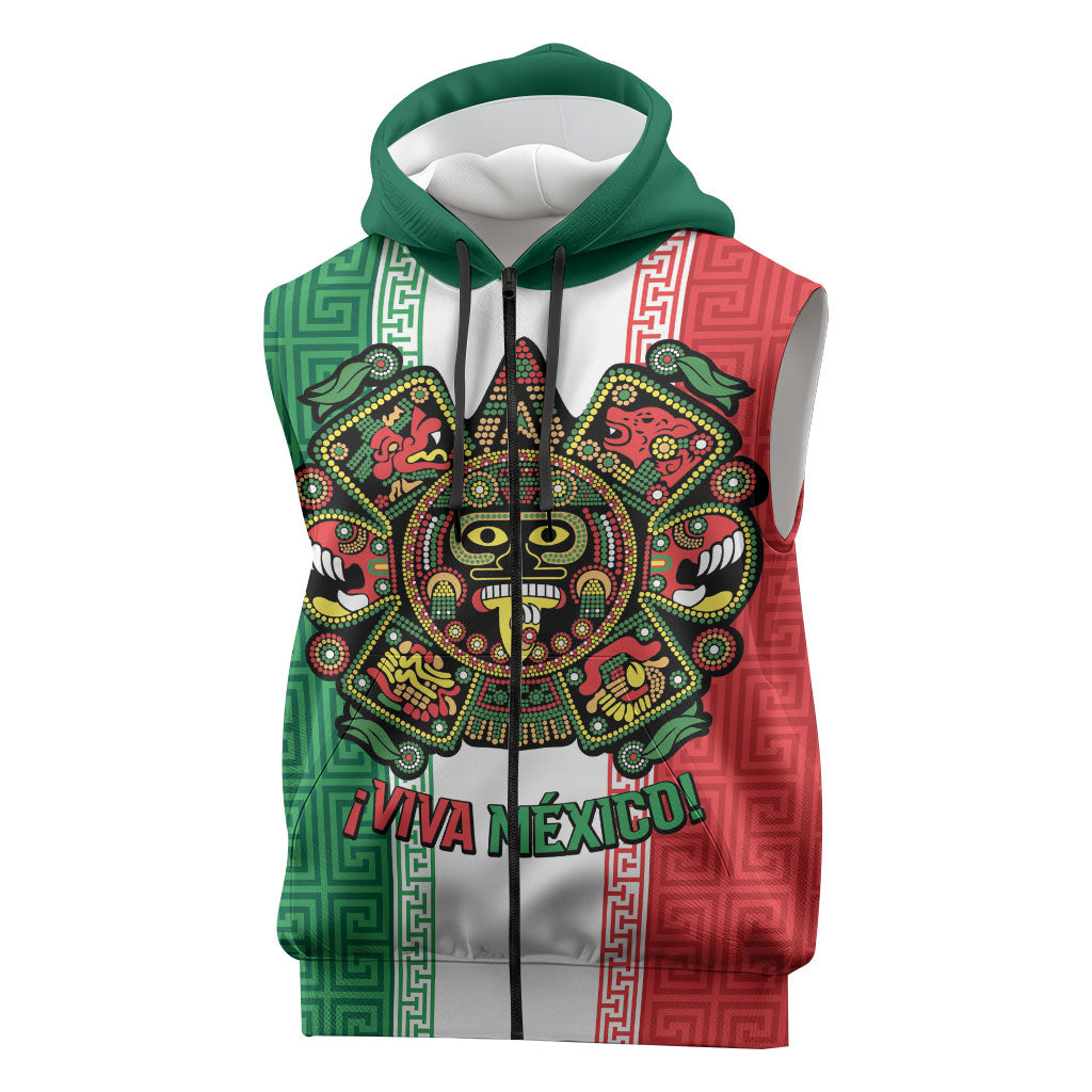 Custom Mexico Aztec Eagle Heritage Sleeveless Zip Hoodie iViva Mexico Canta y no llores