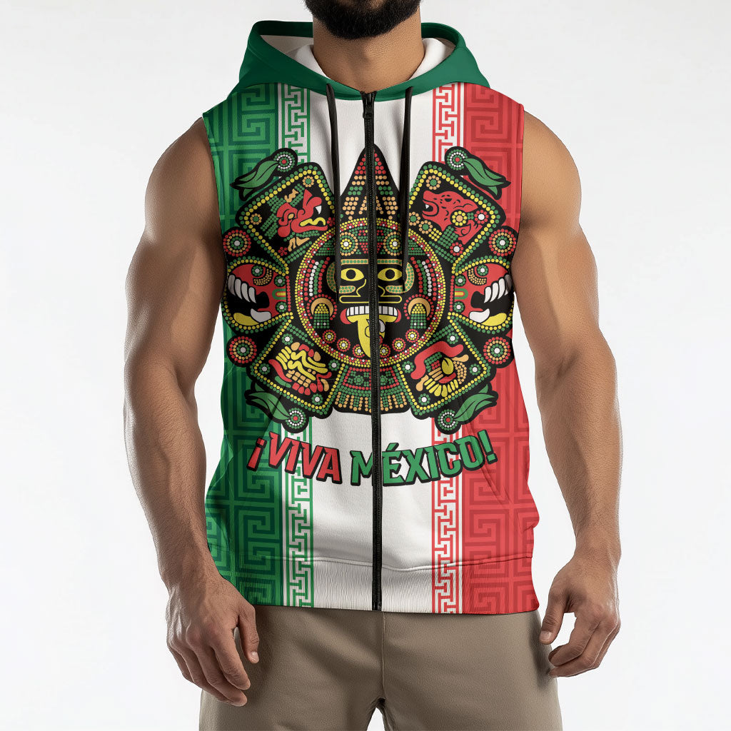 Custom Mexico Aztec Eagle Heritage Sleeveless Zip Hoodie iViva Mexico Canta y no llores