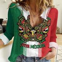 Custom Mexico Aztec Eagle Heritage Women Casual Shirt iViva Mexico Canta y no llores