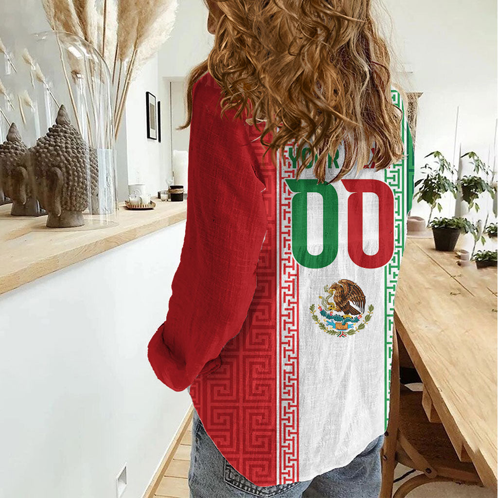 Custom Mexico Aztec Eagle Heritage Women Casual Shirt iViva Mexico Canta y no llores