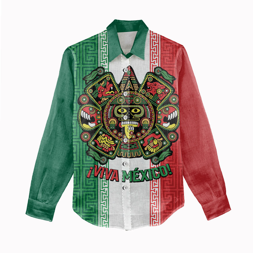 Custom Mexico Aztec Eagle Heritage Women Casual Shirt iViva Mexico Canta y no llores