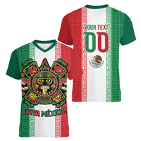 Custom Mexico Aztec Eagle Heritage Women V-Neck T-Shirt iViva Mexico Canta y no llores