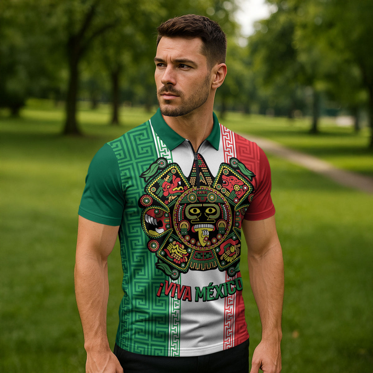 Custom Mexico Aztec Eagle Heritage Zipper Polo Shirt iViva Mexico Canta y no llores