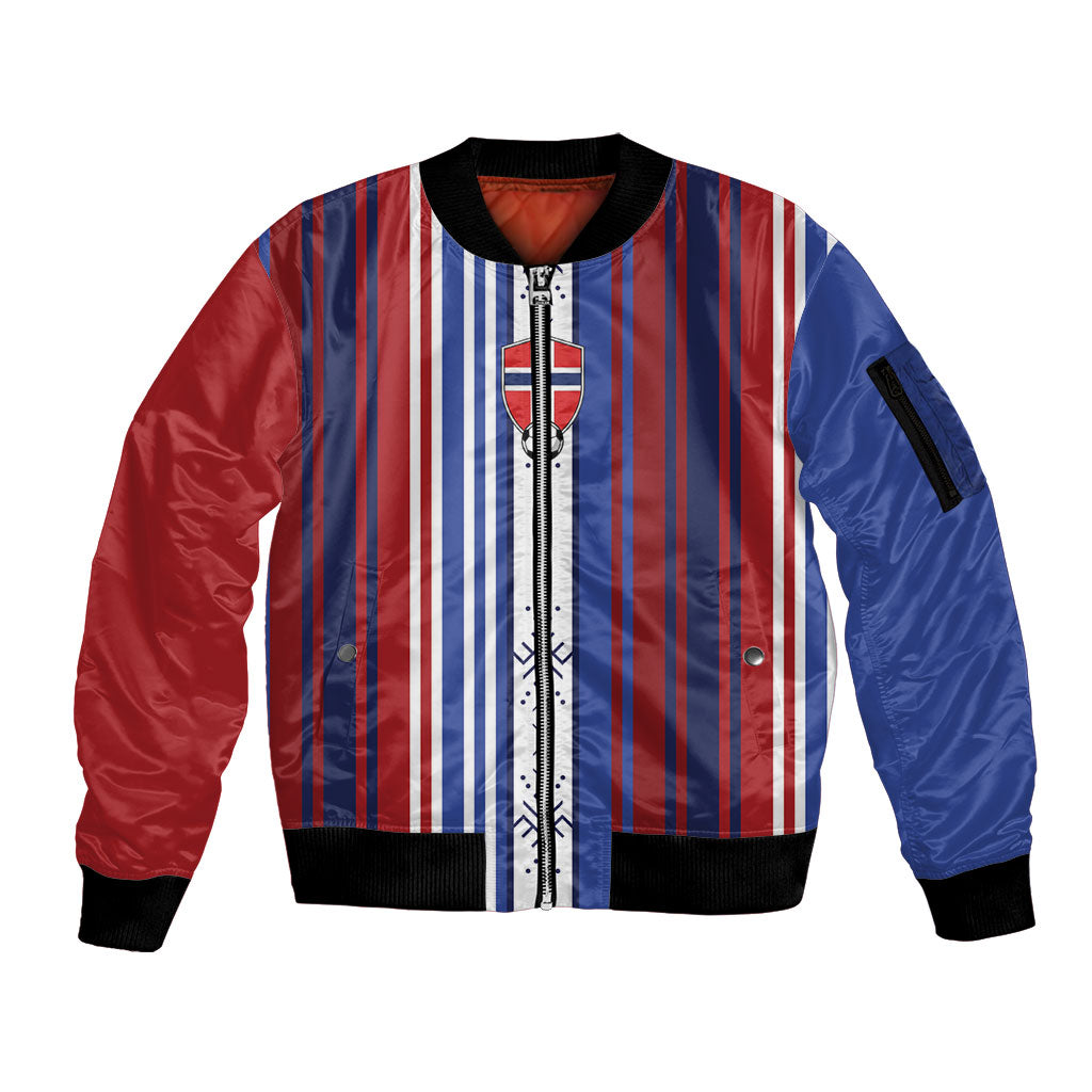 Custom Norway Nordic Heritage Sleeve Zip Bomber Jacket Retro Nordic Style Norwegian