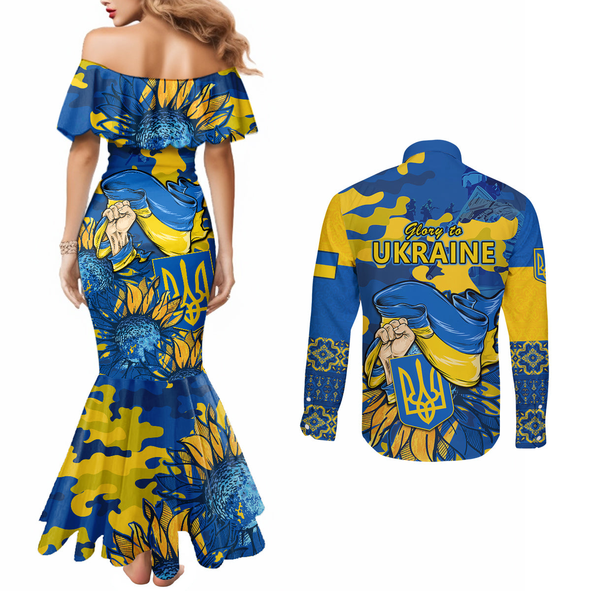ukraine-couples-matching-mermaid-dress-and-long-sleeve-button-shirts-glory-to-ukraine-32nd-independence-anniversary