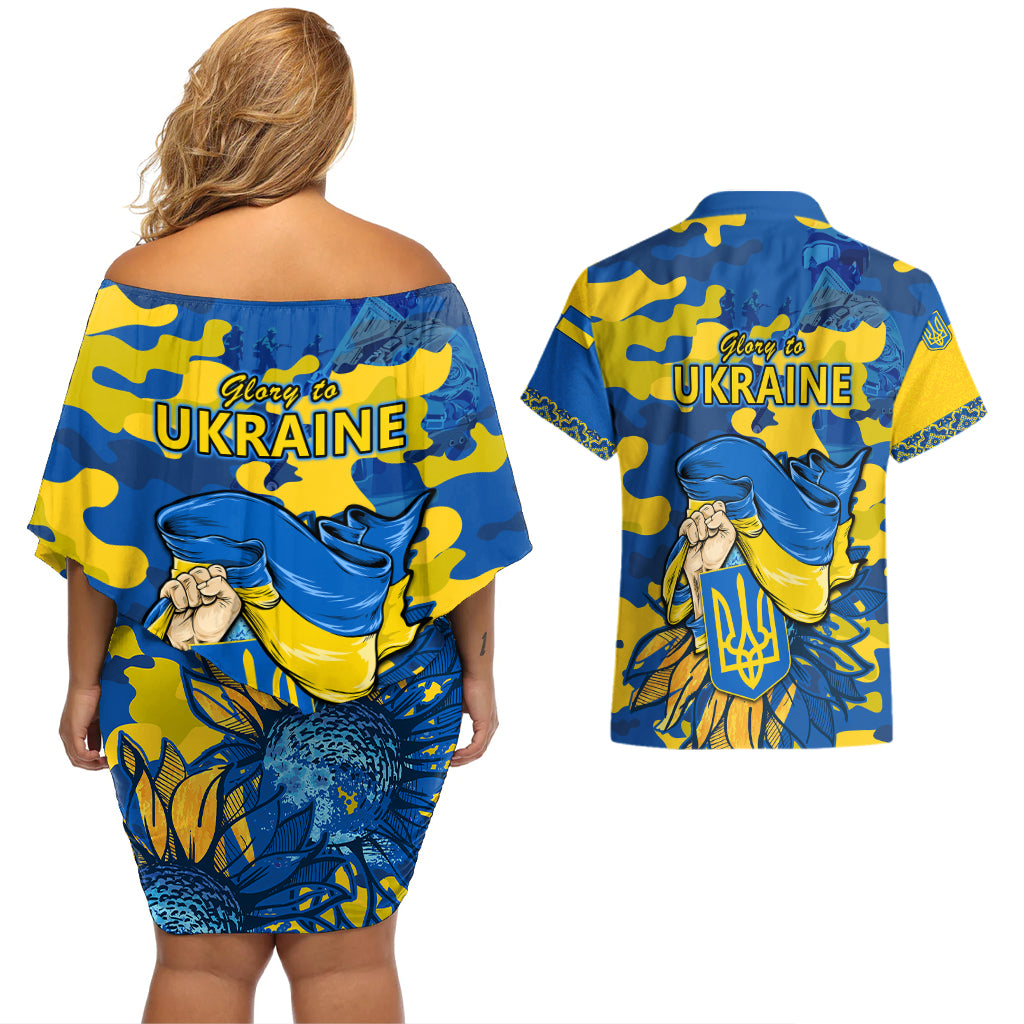 Ukraine Couples Matching Off Shoulder Short Dress and Hawaiian Shirt Glory To Ukraine 32nd Independence Anniversary LT9 - Wonder Print Shop