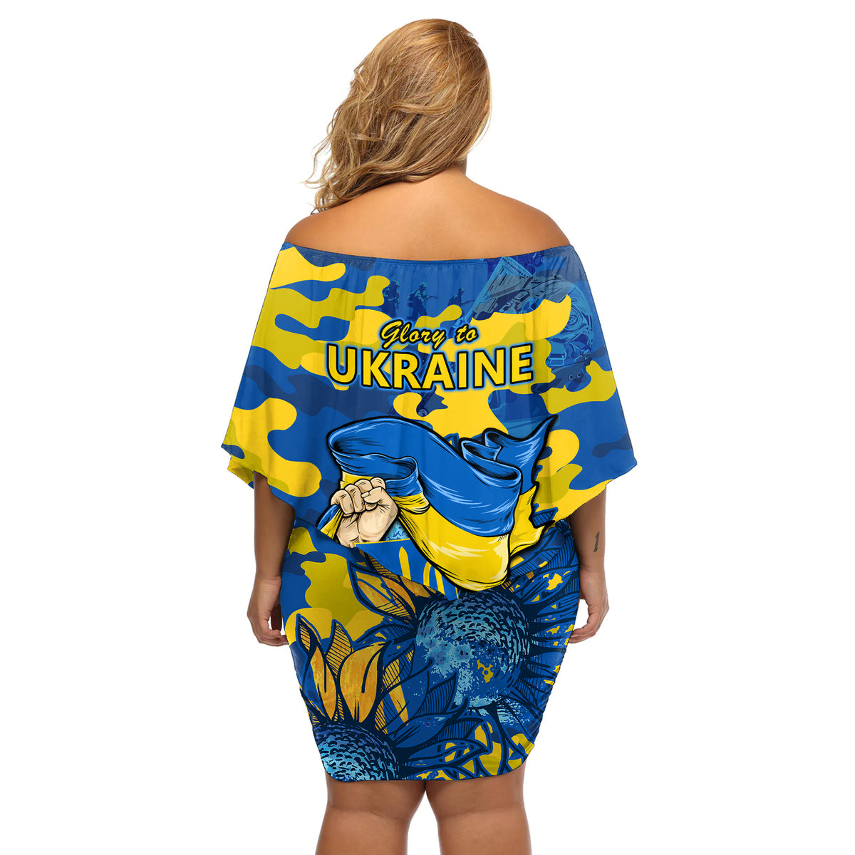 Ukraine Off Shoulder Short Dress Glory To Ukraine 32nd Independence Anniversary - Wonder Print Shop